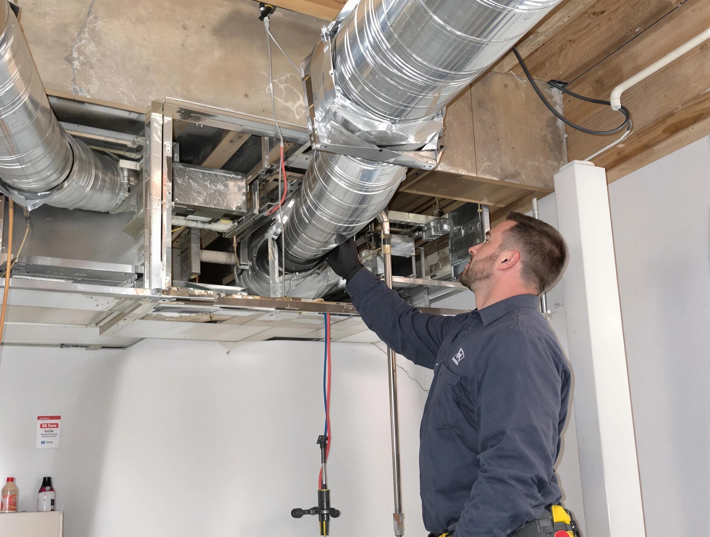 Cottonwood Heights Air Duct Cleaning technician performing professional air duct repair using specialized tools in Cottonwood Heights