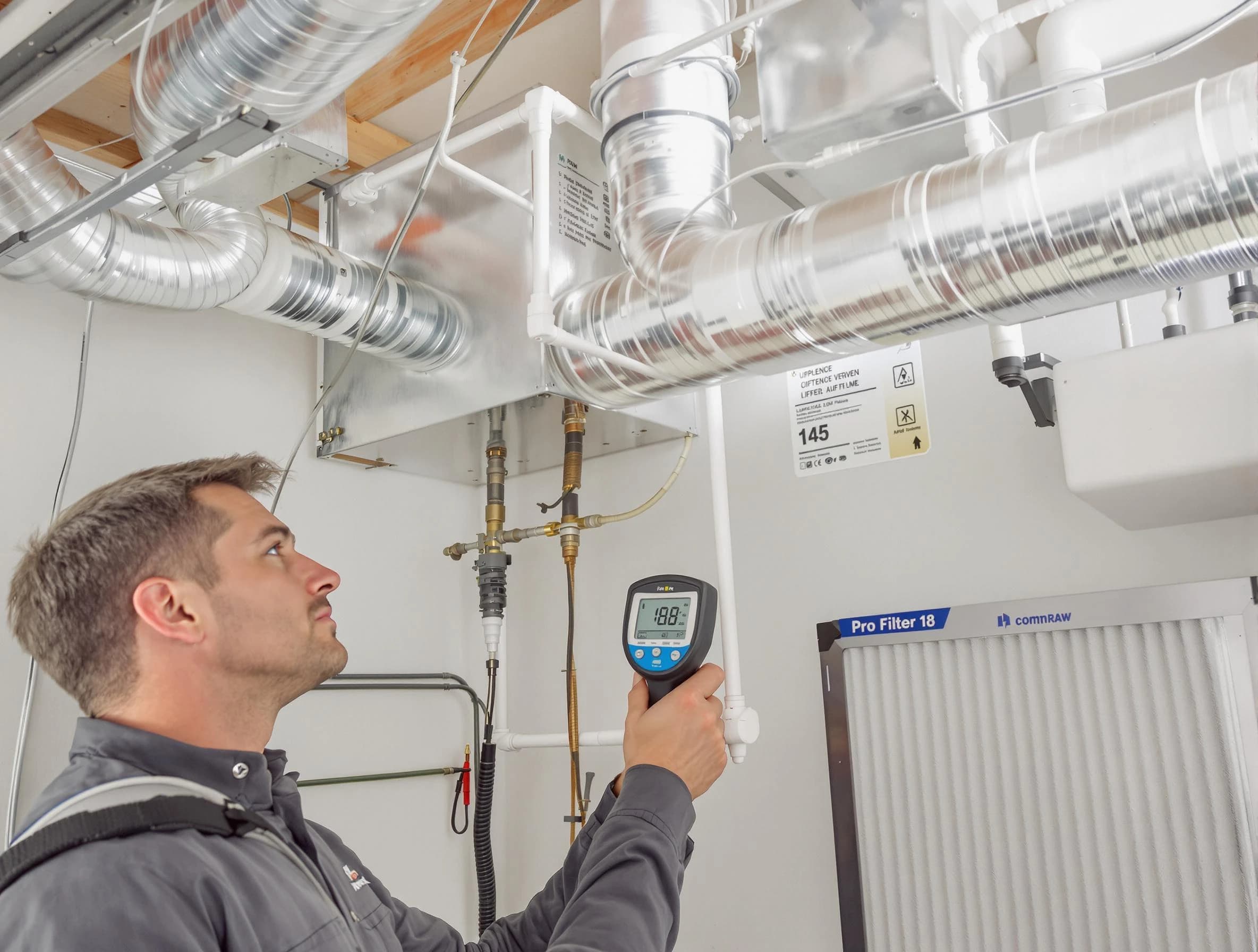 Cottonwood Heights Air Duct Cleaning expert conducting detailed filter system inspection using diagnostic tools in Cottonwood Heights
