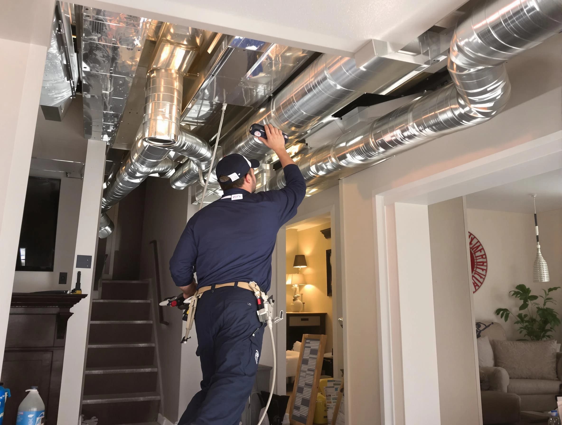Cottonwood Heights Air Duct Cleaning expert performing specialized duct cleaning in a mobile home in Cottonwood Heights