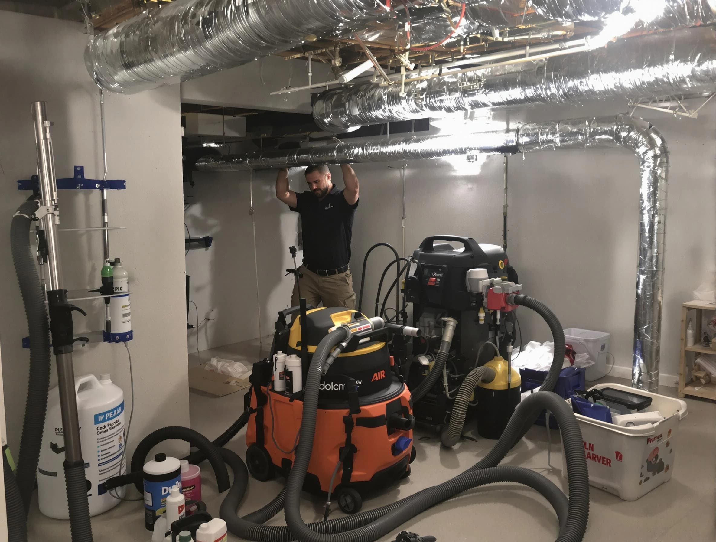 Cottonwood Heights Air Duct Cleaning specialist performing professional mold removal from air ducts using safety equipment in Cottonwood Heights