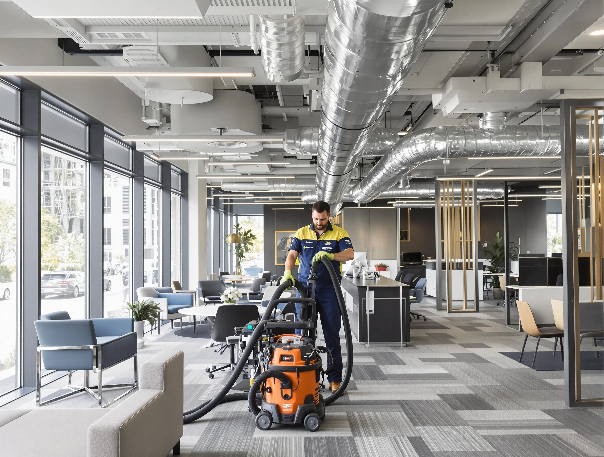 Cottonwood Heights Air Duct Cleaning team performing thorough commercial duct cleaning at a Cottonwood Heights business center