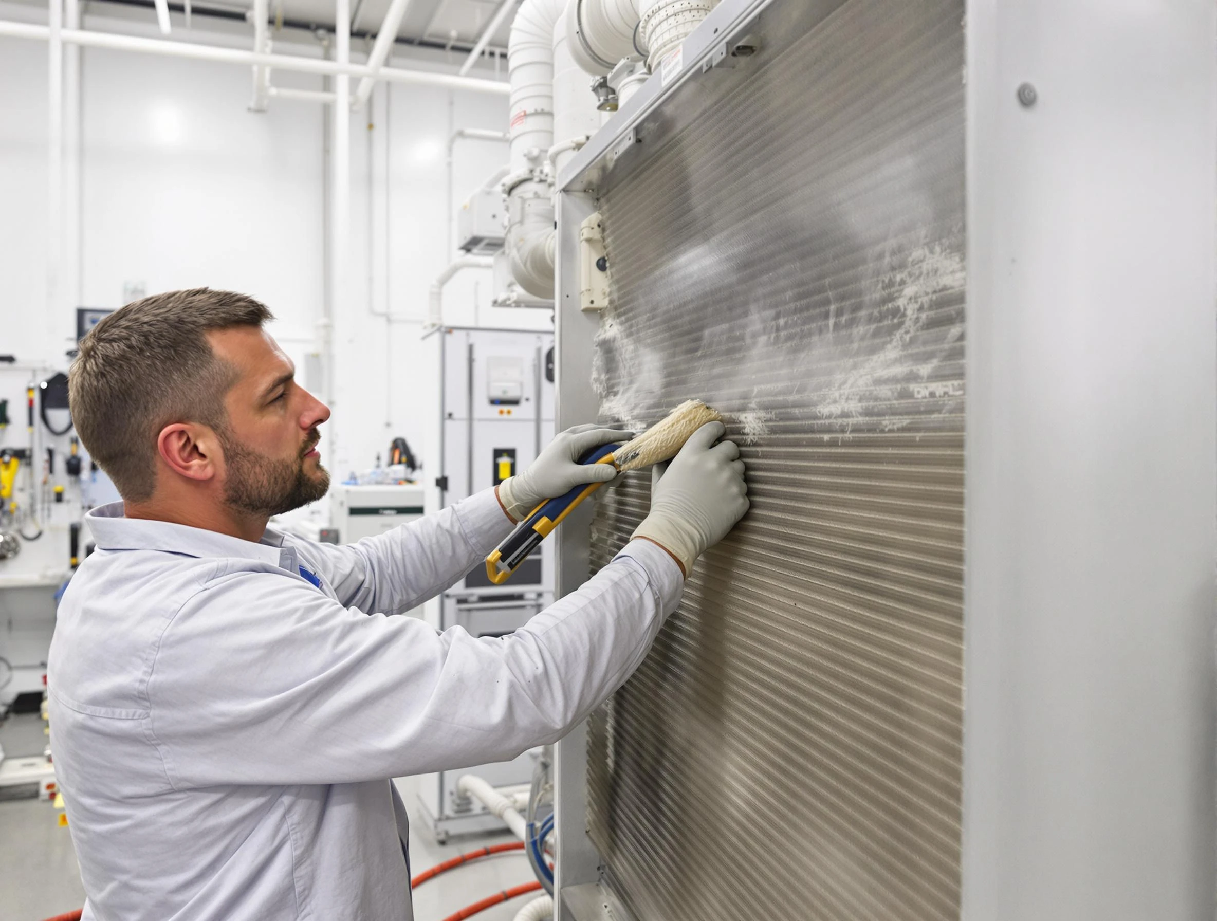Cottonwood Heights Air Duct Cleaning technician performing precision commercial coil cleaning at a Cottonwood Heights business