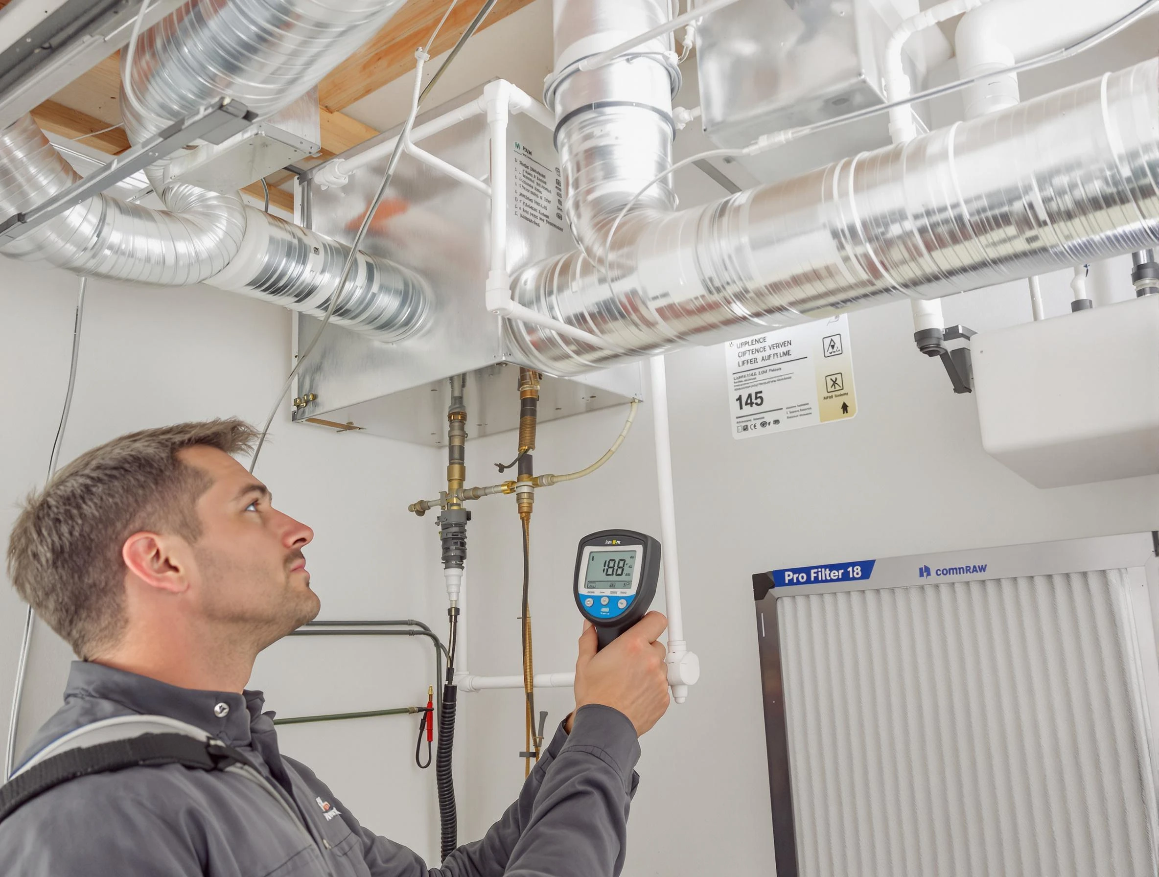 Cottonwood Heights Air Duct Cleaning expert conducting detailed filter system inspection using diagnostic tools in Cottonwood Heights
